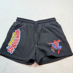 Marvel Spider-Man Graphic Sweat Shorts Mens L Black Good Fleece Drawstring